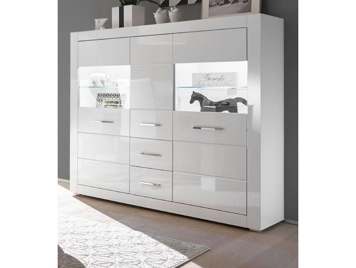 Highboard Carrara in Hochglanz weiß 149 x 142 cm von GÜNSTIG EINRICHTEN