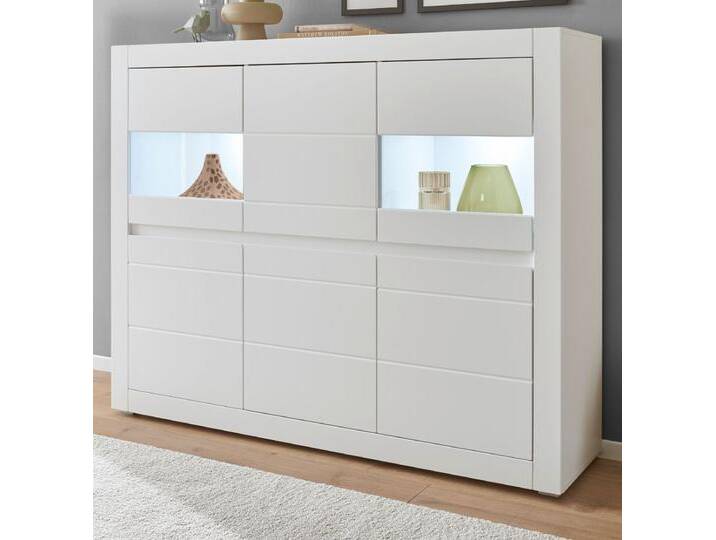 Highboard Derby in weiß matt und Eiche 165 x 132 cm von GÜNSTIG EINRICHTEN