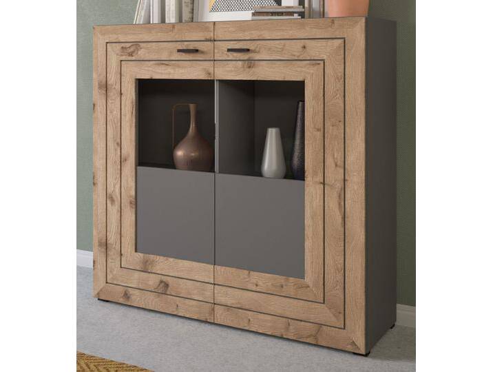Highboard Freno in Eiche und grau matt 120 x 117 cm von GÜNSTIG EINRICHTEN