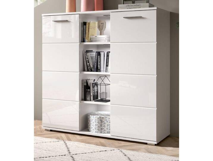 Highboard Grazie in weiß Hochglanz 110 x 108 cm von GÜNSTIG EINRICHTEN