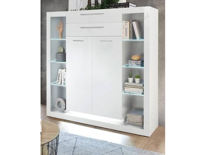 Highboard Ladis in weiß Hochglanz 141 x 139 cm von GÜNSTIG EINRICHTEN