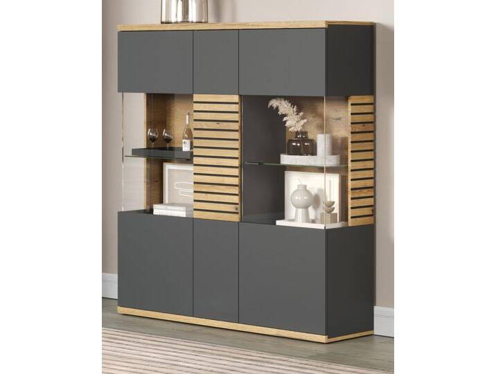 Highboard Norris in grau und Eiche Evoke 131 x 147 cm von GÜNSTIG EINRICHTEN