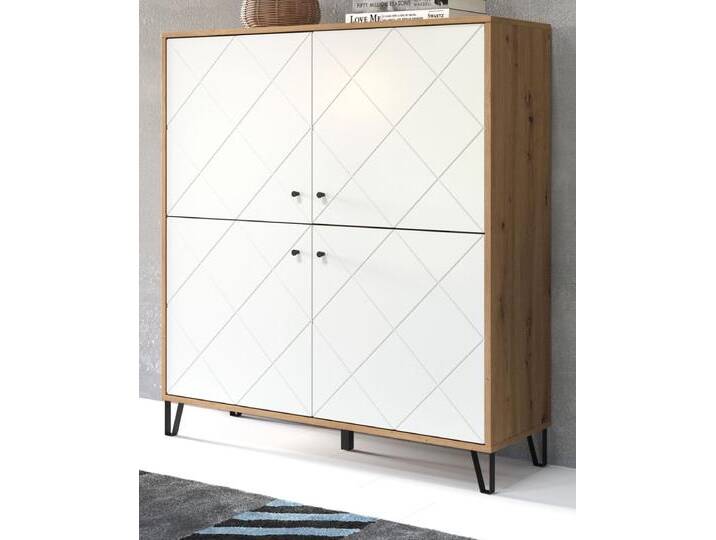 Highboard Touch in weiß matt und Eiche Artisan 123 x 136 cm von GÜNSTIG EINRICHTEN