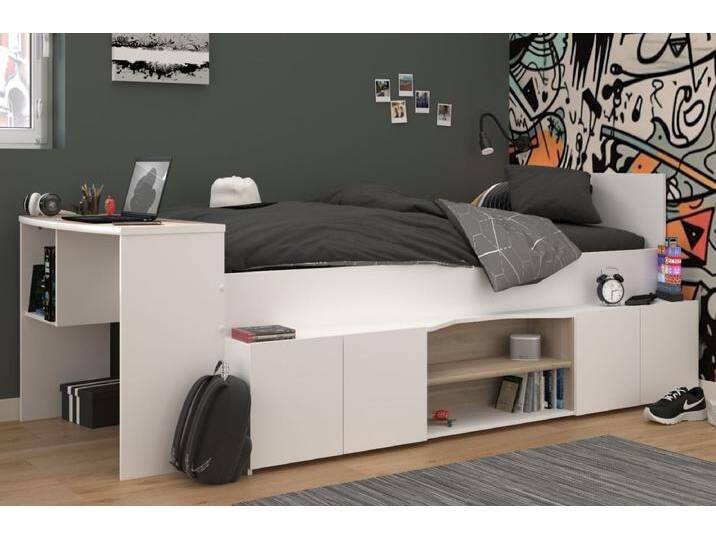Inn.Furn Jugendbett Cleo, Stauraumbett in Weiß, 90 x 200 cm, mit integriertem Schreibtisch, Stauraum Inn.Furn Jugendbett Cleo, Stauraumbett in Weiß, 90 x 200 cm, mit integriertem Schreibtisch, Stauraum von GÜNSTIG EINRICHTEN