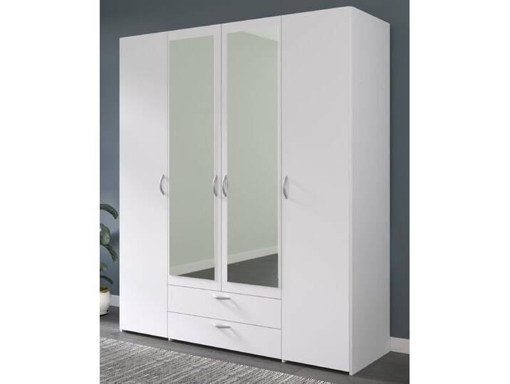 Kleiderschrank Enjour in weiß 4-türig mit Spiegel 160 cm von GÜNSTIG EINRICHTEN