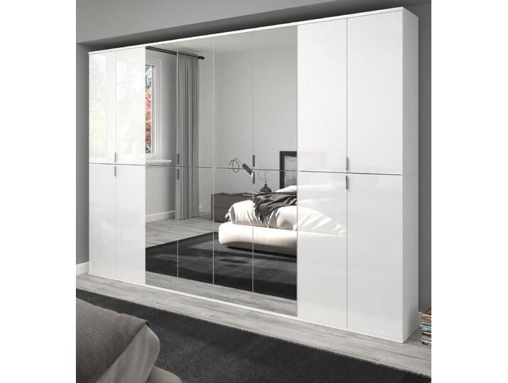 Kleiderschrank mit Spiegel SystemX in weiß Hochglanz 244 x 193 cm von GÜNSTIG EINRICHTEN
