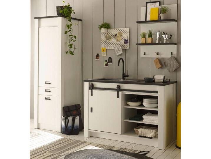 Küche Stove in weiß Pinie und anthrazit Landhaus Set 3-tlg. von GÜNSTIG EINRICHTEN