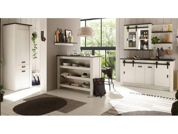 Küche mit Theke Stove in weiß Pinie und anthrazit Landhaus Set 6-tlg. von GÜNSTIG EINRICHTEN