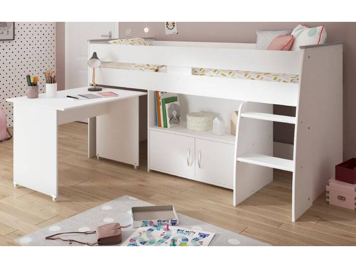 Parisot Hochbett Reverse in weiß mit Schreibtisch von GÜNSTIG EINRICHTEN
