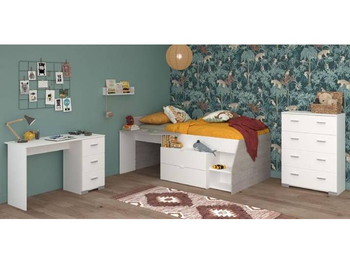 Parisot Kinderzimmer und Jugendzimmer Milky in weiß und grau Loft Set 3-tlg. von GÜNSTIG EINRICHTEN