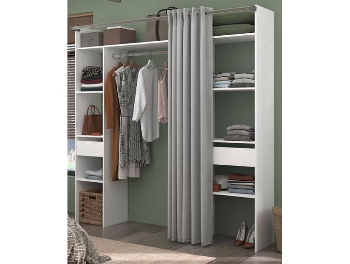 Parisot Kleiderschrank mit Vorhang Combi in weiß und grau 198 cm von GÜNSTIG EINRICHTEN