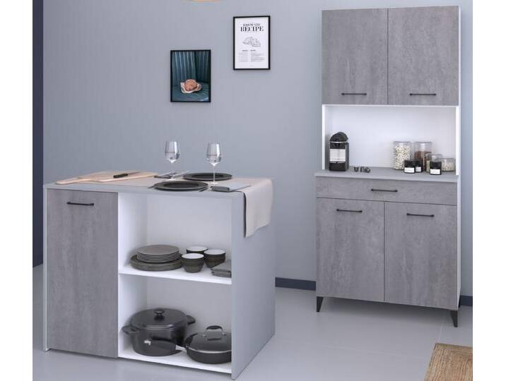 Parisot Küchenschrank Set 2-tlg. Malice in Beton grau und weiß von GÜNSTIG EINRICHTEN