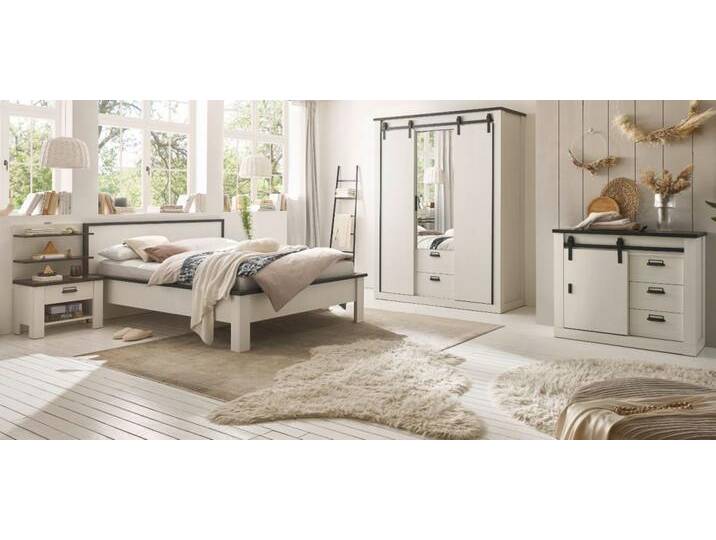 Schlafzimmer komplett Set Stove in weiß Pinie Landhaus Liegefläche 140 x 200 cm von GÜNSTIG EINRICHTEN
