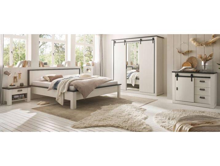 Schlafzimmer komplett Set Stove in weiß Pinie Landhaus Liegefläche 180 x 200 cm von GÜNSTIG EINRICHTEN