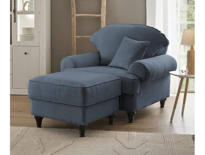 Sessel Adelina in blau Set inkl. Hocker von GÜNSTIG EINRICHTEN