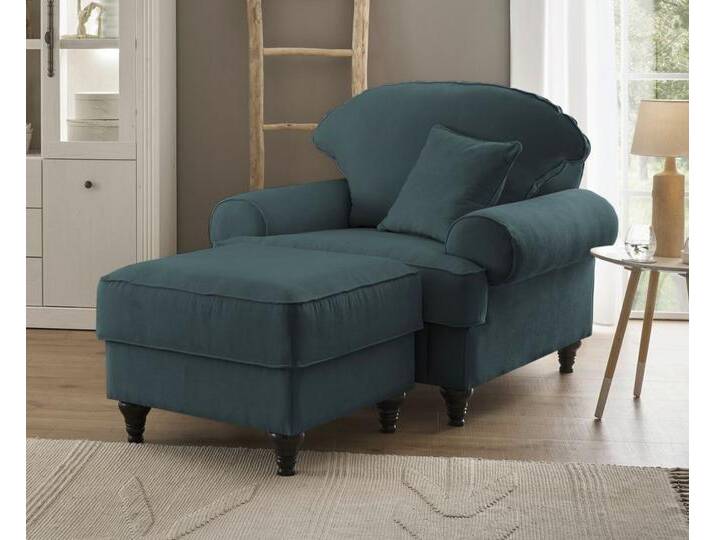 Sessel Adelina in blaugrün Set inkl. Hocker von GÜNSTIG EINRICHTEN