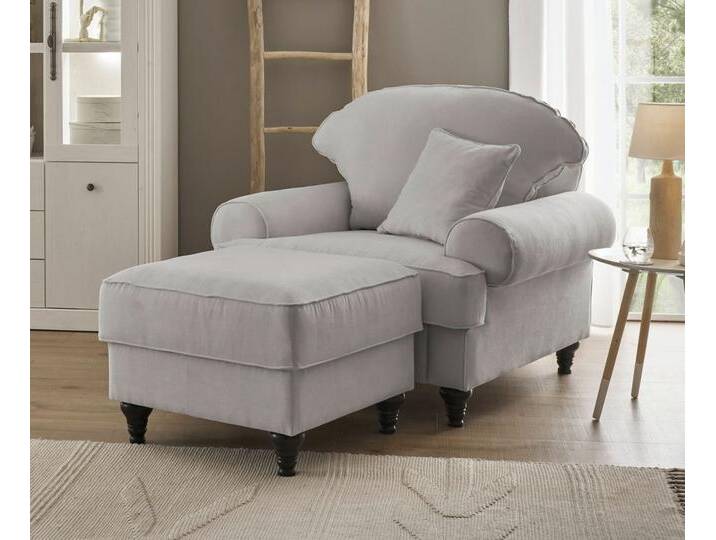 Sessel Adelina in grau Set inkl. Hocker von GÜNSTIG EINRICHTEN