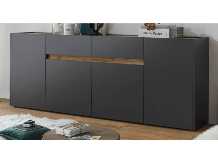 Sideboard Center in grau matt und Eiche Wotan 220 cm von GÜNSTIG EINRICHTEN