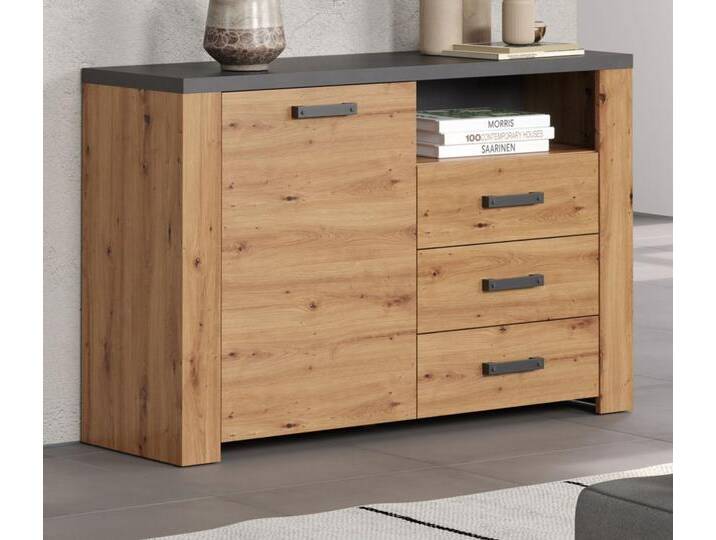 Sideboard Follow in Eiche Artisan und grau 127 x 83 cm von GÜNSTIG EINRICHTEN