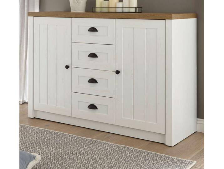 Sideboard Seyne in weiß Pinie und Eiche Landhaus 130 cm von GÜNSTIG EINRICHTEN