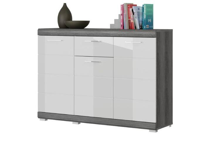 Sideboard Shawn in weiß Hochglanz und Rauchsilber grau 120 cm von GÜNSTIG EINRICHTEN
