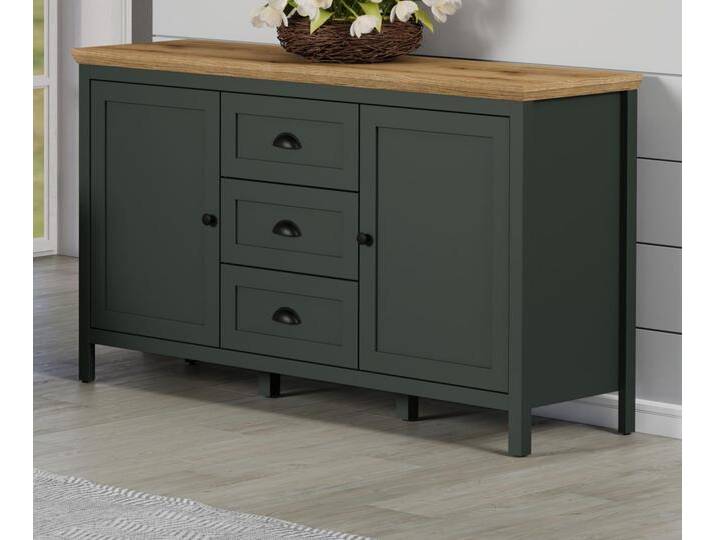 Sideboard Stanton in grün und Eiche Landhaus 146 cm von GÜNSTIG EINRICHTEN