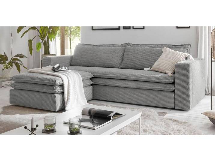 Sofa 3-Sitzer Pesaro in grau Cord Schlafsofa Set inkl. Hocker von GÜNSTIG EINRICHTEN