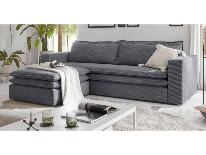 Sofa 3-Sitzer Pesaro in grau Cord Schlafsofa Set inkl. Hocker von GÜNSTIG EINRICHTEN