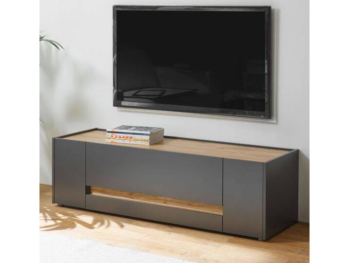 TV-Lowboard Center in grau matt und Eiche Wotan 140 cm von GÜNSTIG EINRICHTEN