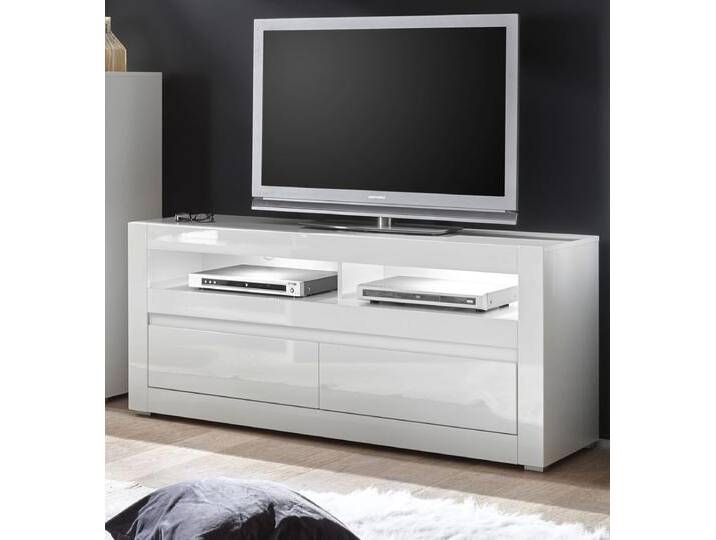 TV-Lowboard Nobile in Hochglanz weiß / Stone Design grau 150 x 63 cm von GÜNSTIG EINRICHTEN