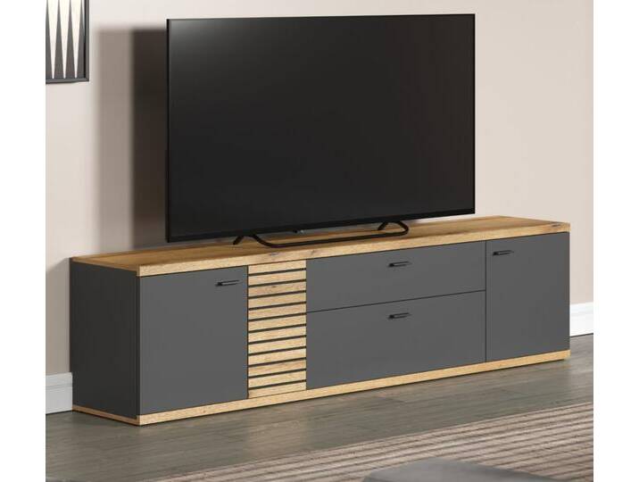 TV-Lowboard Norris in grau und Eiche Evoke 200 cm von GÜNSTIG EINRICHTEN
