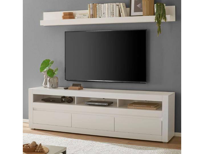 TV-Lowboard und Wandboard Derby in weiß matt und Eiche 217 cm von GÜNSTIG EINRICHTEN