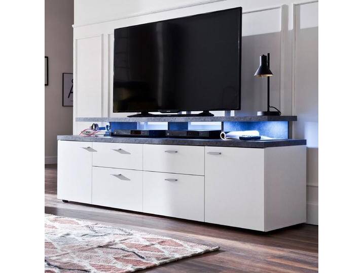 TV-Lowboard weiß und Stone grau 180 cm Komforthöhe von GÜNSTIG EINRICHTEN