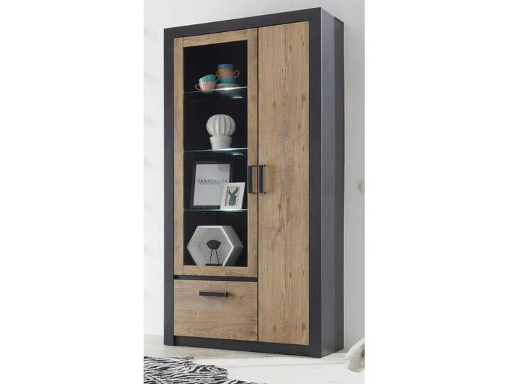 Vitrine Beveren in Kastanie und Fresco grau 97 x 200 cm von GÜNSTIG EINRICHTEN