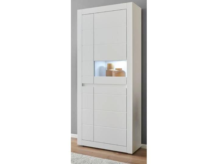 Vitrine Derby in weiß matt und Eiche 85 x 198 cm Vitrine Derby in weiß matt und Eiche 85 x 198 cm von GÜNSTIG EINRICHTEN