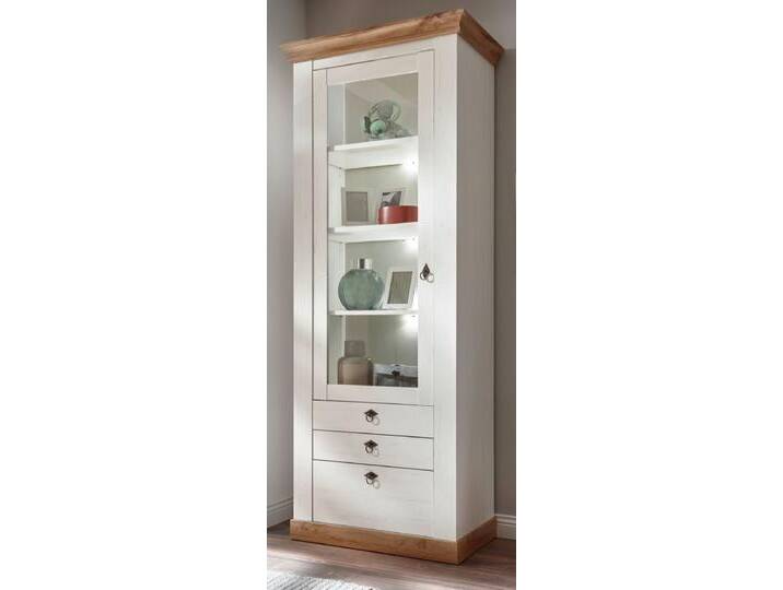 Vitrine Hemsby in weiß Pinie / Eiche Landhaus 82 x 204 cm von GÜNSTIG EINRICHTEN