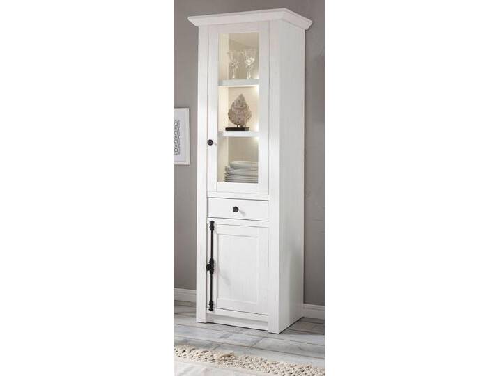Vitrine Hooge in Pinie weiß Vitrinenschrank 63 x 207 cm von GÜNSTIG EINRICHTEN