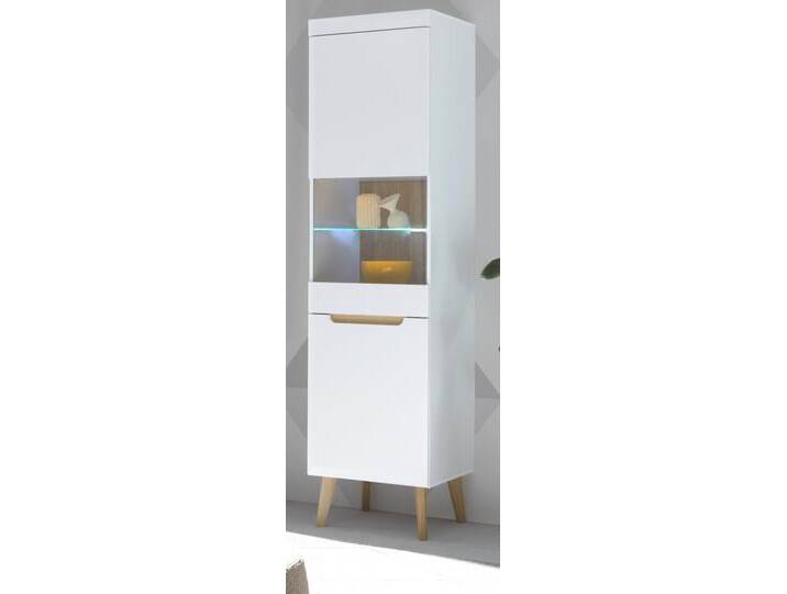 Vitrine Isgard in weiß und Eiche 53 x 197 cm Vitrine Isgard in weiß und Eiche 53 x 197 cm von GÜNSTIG EINRICHTEN