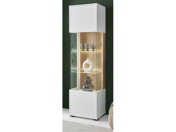 Vitrine Merced in weiß matt und Eiche 48 x 180 cm Vitrine Merced in weiß matt und Eiche 48 x 180 cm von GÜNSTIG EINRICHTEN