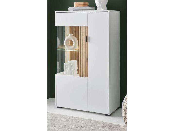 Vitrine Merced in weiß matt und Eiche 75 x 125 cm von GÜNSTIG EINRICHTEN