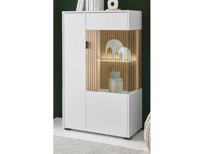 Vitrine Merced in weiß matt und Eiche 75 x 125 cm von GÜNSTIG EINRICHTEN