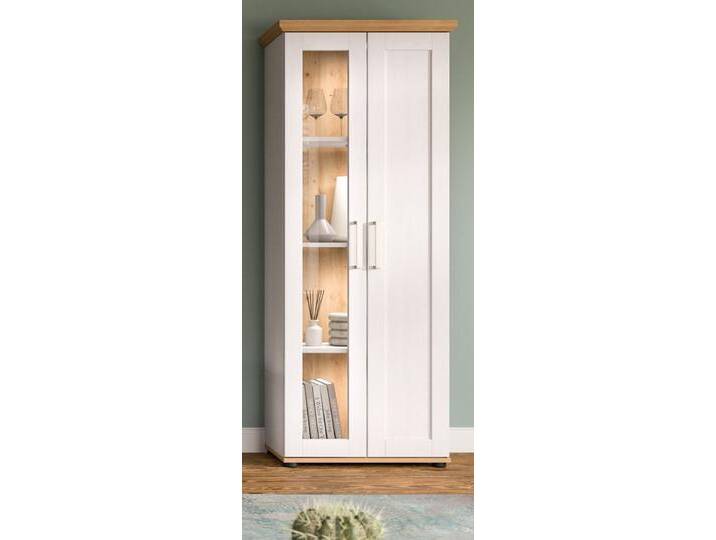 Vitrine Mirano in weiß Lärche Landhaus 64 x 161 cm von GÜNSTIG EINRICHTEN
