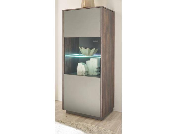 Vitrine Piano in Eiche und grau 55 x 130 cm von GÜNSTIG EINRICHTEN