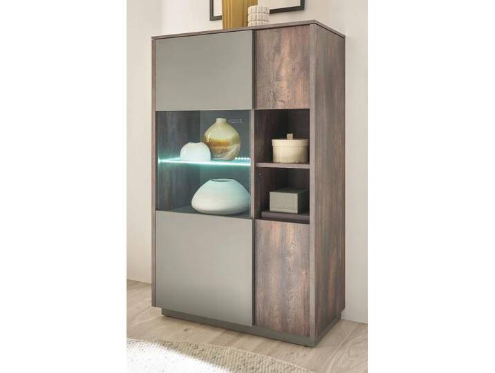 Vitrine Piano in Eiche und grau 80 x 130 cm von GÜNSTIG EINRICHTEN