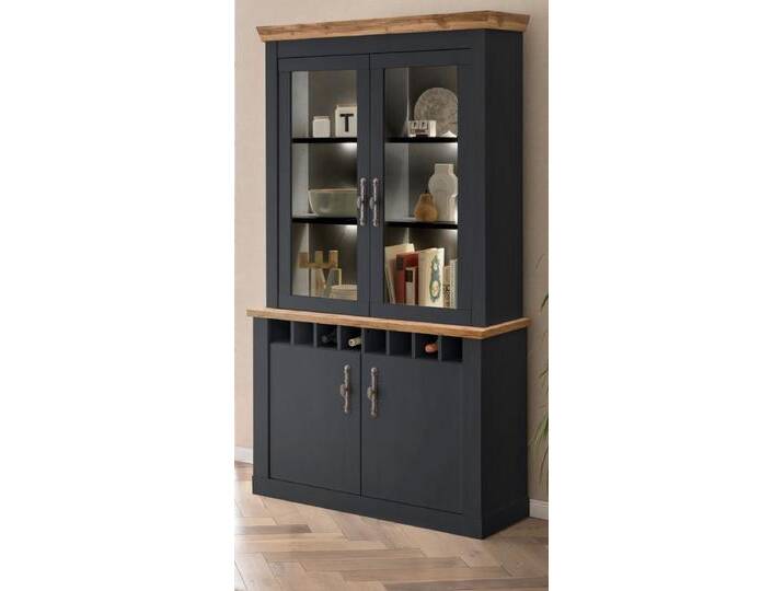 Vitrine Ribera in grau und Eiche Wotan Landhaus 110 x 201 cm von GÜNSTIG EINRICHTEN