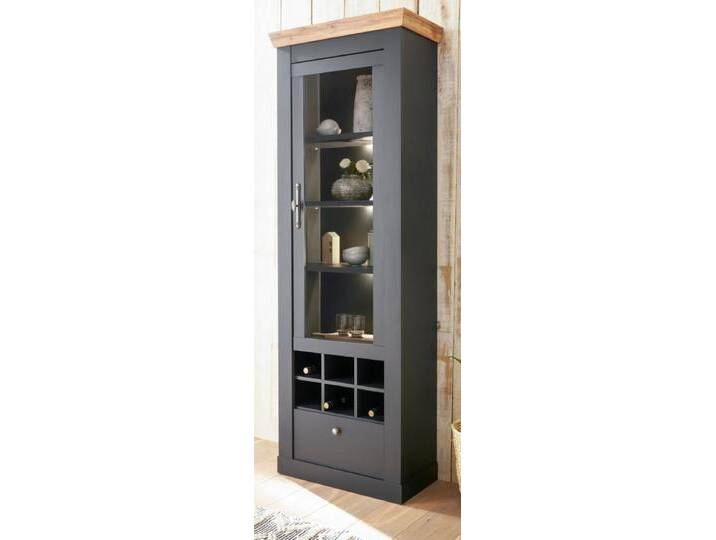 Vitrine Ribera in grau und Eiche Wotan Landhaus 72 x 201 cm von GÜNSTIG EINRICHTEN