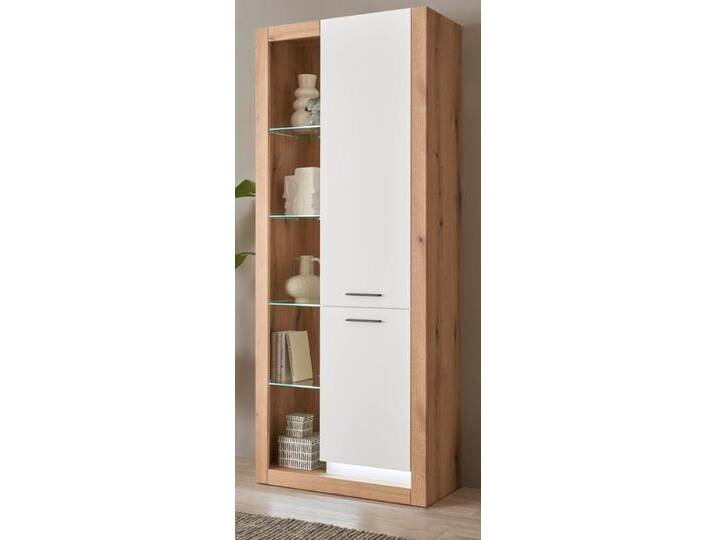 Vitrine Rivian in weiß matt und Eiche 80 x 195 cm von GÜNSTIG EINRICHTEN