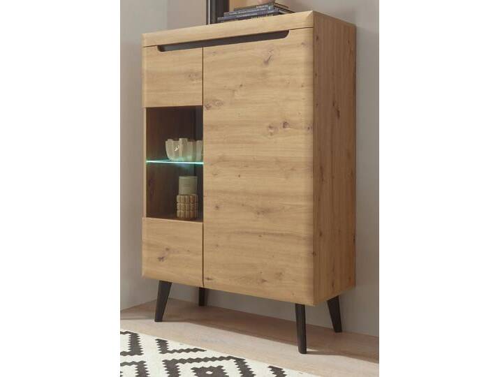 Vitrine Ronson in Eiche Artisan und schwarz 90 x 134 cm von GÜNSTIG EINRICHTEN
