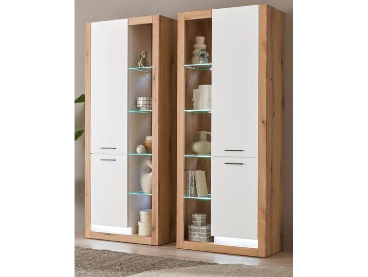 Vitrine Set 2-teilig Rivian in weiß matt und Eiche 180 x 195 cm von GÜNSTIG EINRICHTEN