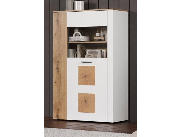 Vitrine Vianna in weiß und Eiche 90 x 146 cm von GÜNSTIG EINRICHTEN